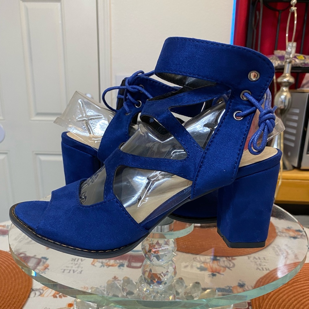 NWOT Blue Strappy Block Heel Sandals